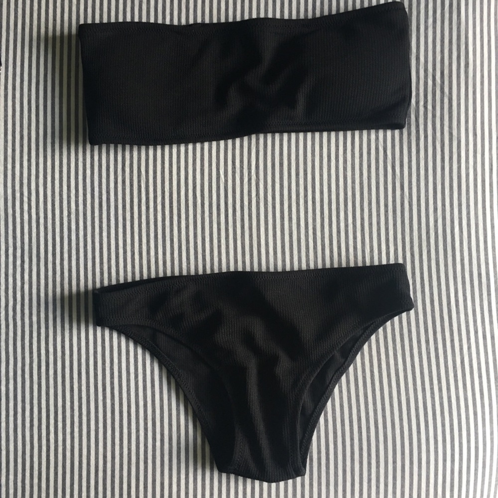 Black Ribbed Bandeau Bikini